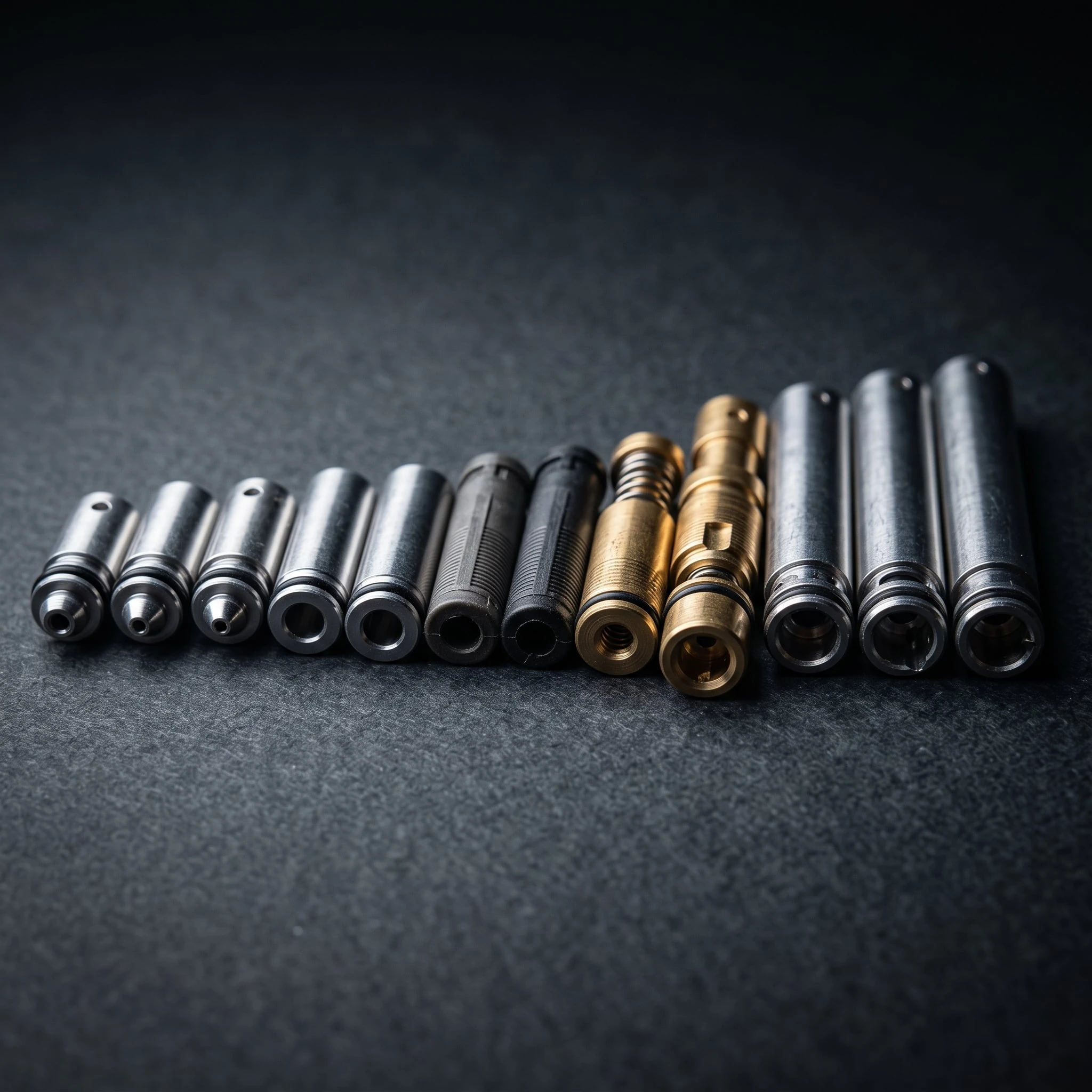 Airsoft AEG air nozzles and gas loading nozzles in a range of lengths